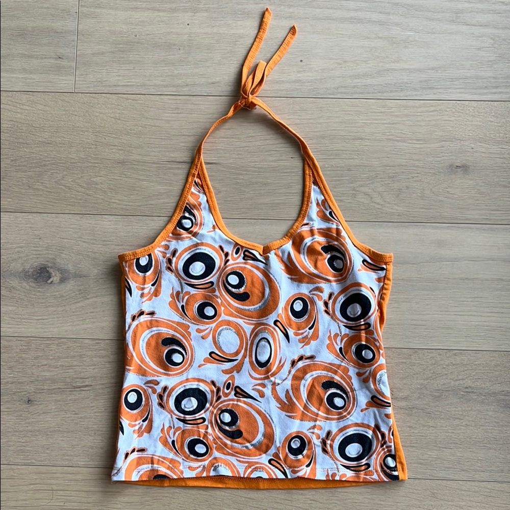Y2K Orange Patterned Halter Top